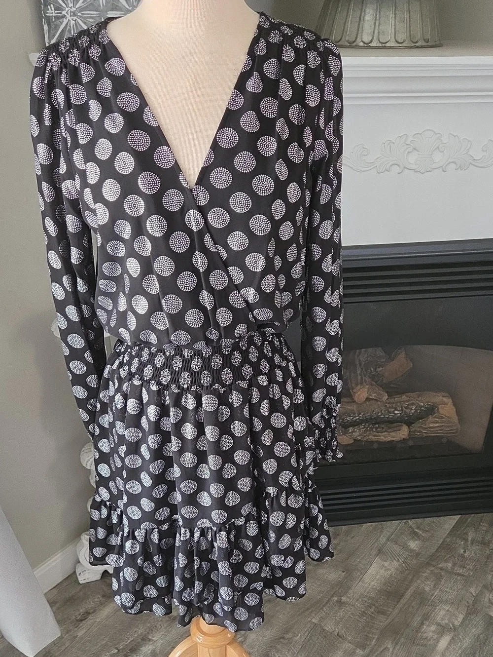 Michael Kors Black Long-Sleeve Polka Dot Dress Size Small
